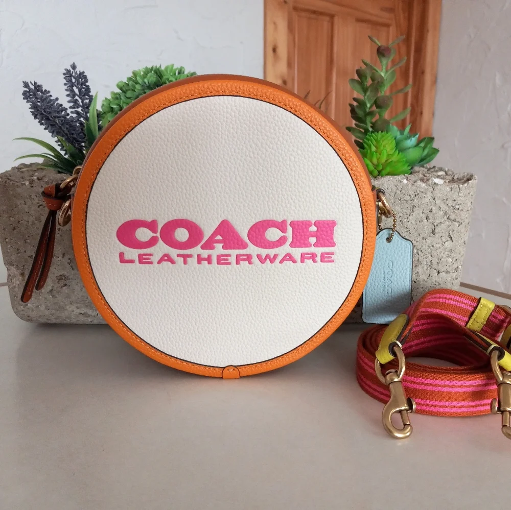 COACH Color-Block Leather Kia Circle Bag, Chalk/Multi